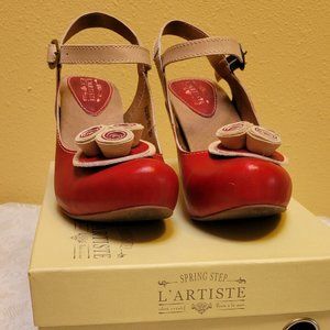 L' Artiste by Spring Step Adorn Red w/ Cream Leather Slingbacks 39/8.5M